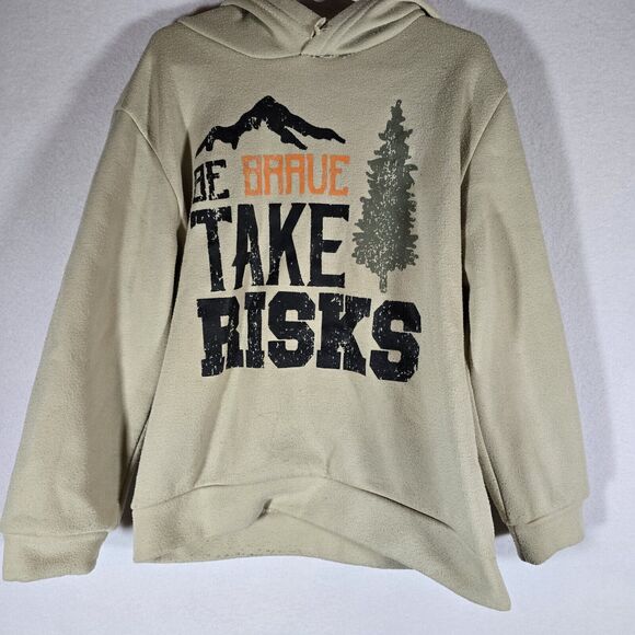 Star Ride brand Boys Hoodie, Tan, Large Size 7 Mountains Take Risks - Picture 2 of 13